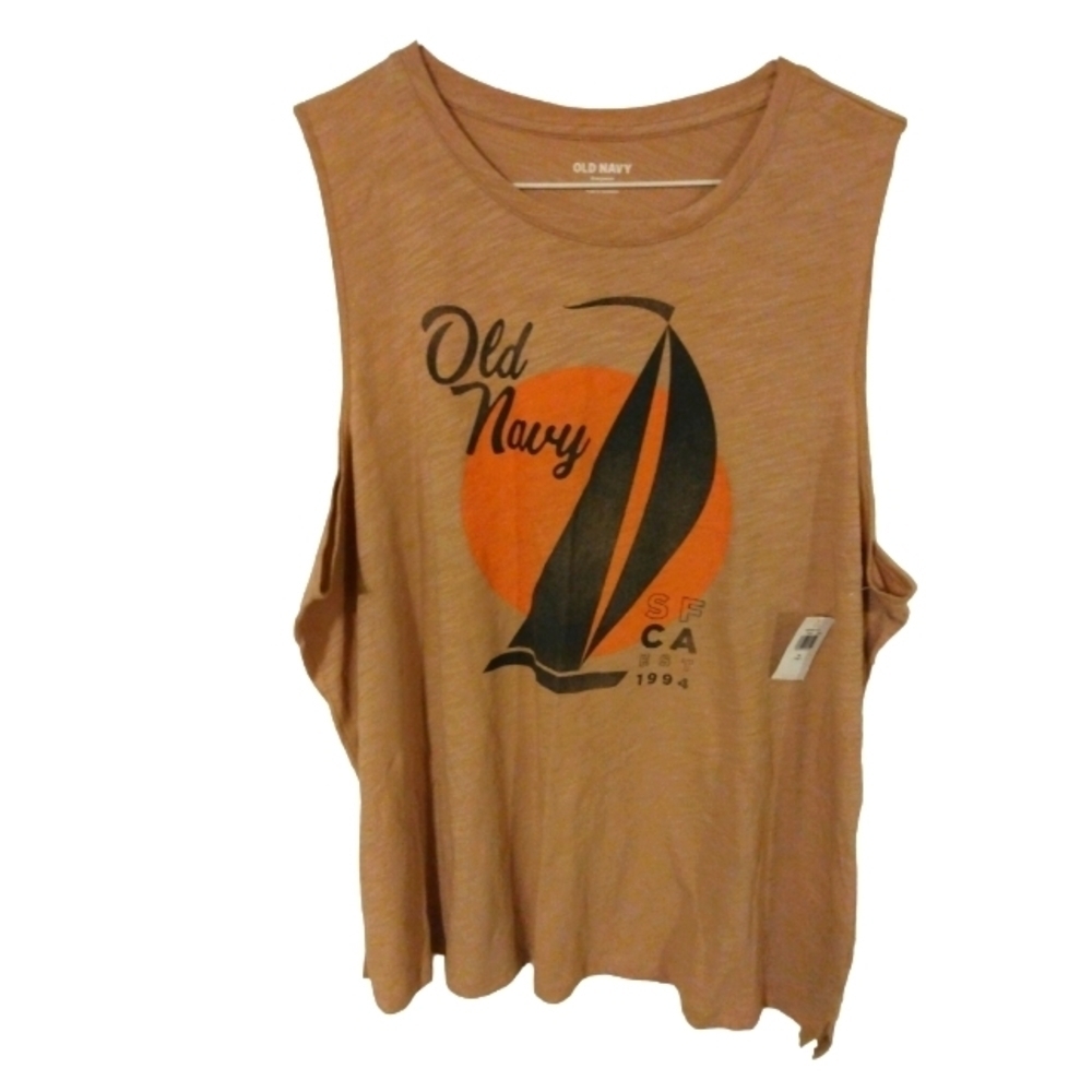 Old Navy Everyday Wear Blush Beige SF CA Sailboat Graphic Tank Top Sz. XL Tall